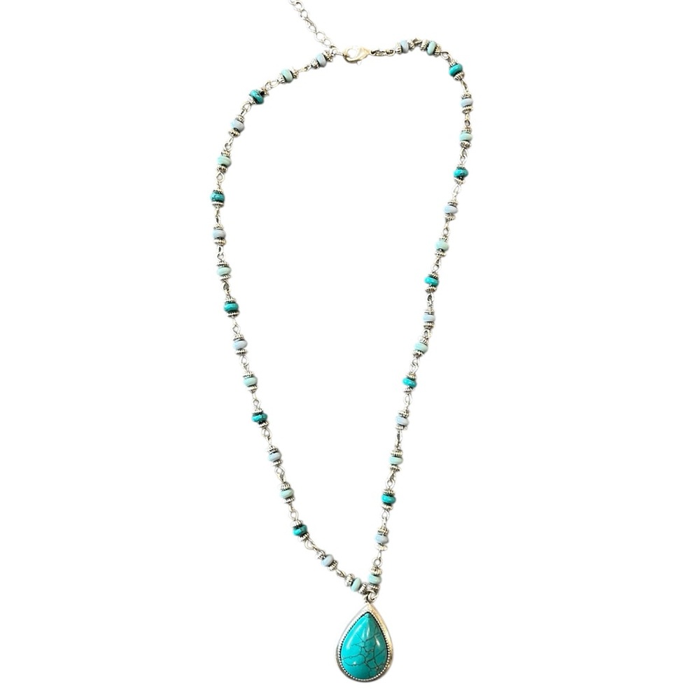 🎉Turquoise Teardrop Pendant Beaded Necklace - Women Jewelry🎉